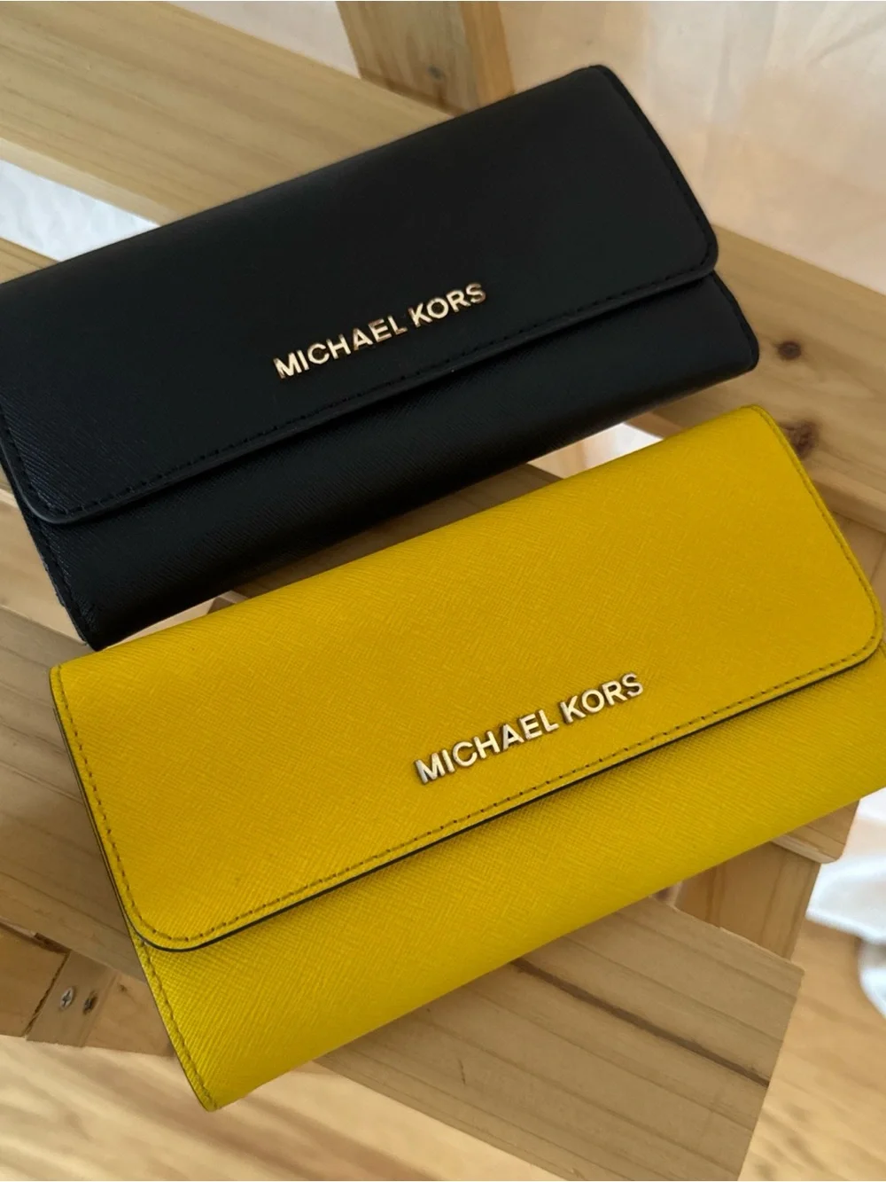 Lot of 2 Michael Kors Women's Saffiano Leather Wallet - Yellow and Black